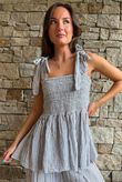 Sundaze Cheesecloth Chalk Stripe Tie Shoulder Top White