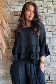 Sundaze Cheesecloth Frill Top Black