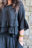 Sundaze Cheesecloth Frill Top Black