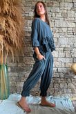 Sundaze Cheesecloth Frill Top Charcoal