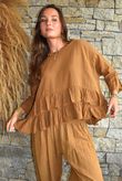 Sundaze Cheesecloth Frill Top Hazelnut