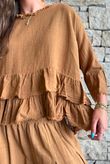 Sundaze Cheesecloth Frill Top Hazelnut