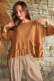 Sundaze Cheesecloth Frill Top Hazelnut