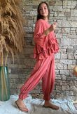 Sundaze Cheesecloth Frill Top Indian Red