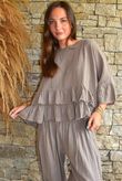 Sundaze Cheesecloth Frill Top Mocha