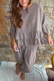 Sundaze Cheesecloth Frill Top Mocha