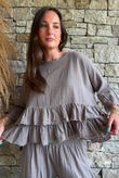 Sundaze Cheesecloth Frill Top Mocha