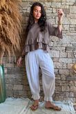 Sundaze Cheesecloth Frill Top Mocha