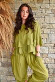 Sundaze Cheesecloth Frill Top Olive