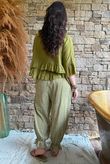 Sundaze Cheesecloth Frill Top Olive