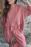 Sundaze Cheesecloth Frill Top Soft Terracotta