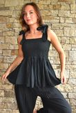 Sundaze Cheesecloth Tie Shoulder Top Black