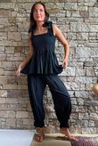 Sundaze Cheesecloth Tie Shoulder Top Black