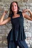 Sundaze Cheesecloth Tie Shoulder Top Black