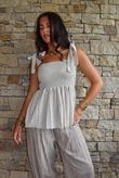 Sundaze Cheesecloth Tie Shoulder Top Calico