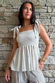 Sundaze Cheesecloth Tie Shoulder Top Calico