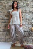 Sundaze Cheesecloth Tie Shoulder Top Calico