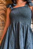 Sundaze Cheesecloth Tie Shoulder Top Charcoal