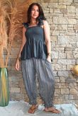 Sundaze Cheesecloth Tie Shoulder Top Charcoal