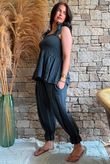 Sundaze Cheesecloth Tie Shoulder Top Charcoal