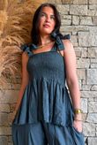 Sundaze Cheesecloth Tie Shoulder Top Charcoal