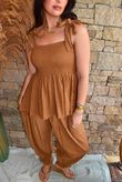 Sundaze Cheesecloth Tie Shoulder Top Hazelnut