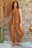 Sundaze Cheesecloth Tie Shoulder Top Hazelnut
