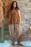 Sundaze Cheesecloth Tie Shoulder Top Hazelnut