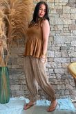 Sundaze Cheesecloth Tie Shoulder Top Hazelnut