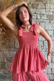 Sundaze Cheesecloth Tie Shoulder Top Indian Red