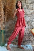 Sundaze Cheesecloth Tie Shoulder Top Indian Red