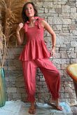 Sundaze Cheesecloth Tie Shoulder Top Indian Red