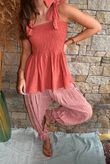 Sundaze Cheesecloth Tie Shoulder Top Indian Red