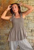 Sundaze Cheesecloth Tie Shoulder Top Mocha
