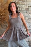Sundaze Cheesecloth Tie Shoulder Top Mocha