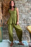 Sundaze Cheesecloth Tie Shoulder Top Olive