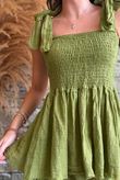 Sundaze Cheesecloth Tie Shoulder Top Olive