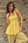 Sundaze Cheesecloth Tie Shoulder Top Soft Ochre
