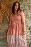 Sundaze Cheesecloth Tie Shoulder Top Soft Terracotta