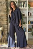 Vince Flat Front Shirring Flare Navy