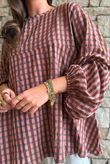 Vivienne Plaid Bell Sleeve Peasant Smock Chestnut & Hazelnut