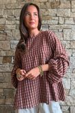 Vivienne Plaid Bell Sleeve Peasant Smock Chestnut & Hazelnut