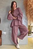 Vivienne Plaid 7/8 Barrel Pant Damson & Blush
