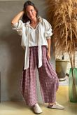 Vivienne Plaid 7/8 Barrel Pant Damson & Blush