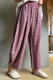 Vivienne Plaid 7/8 Barrel Pant Damson & Blush