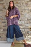 Vivienne Plaid Bell Sleeve Peasant Smock Aubergine & Denim