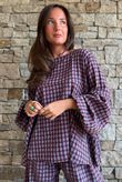 Vivienne Plaid Bell Sleeve Peasant Smock Aubergine & Denim