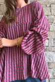 Vivienne Plaid Bell Sleeve Peasant Smock Burgundy & Russet