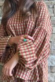 Vivienne Plaid Bell Sleeve Peasant Smock Olive & Russet