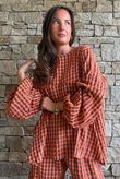 Vivienne Plaid Bell Sleeve Peasant Smock Chestnut & Marmalade